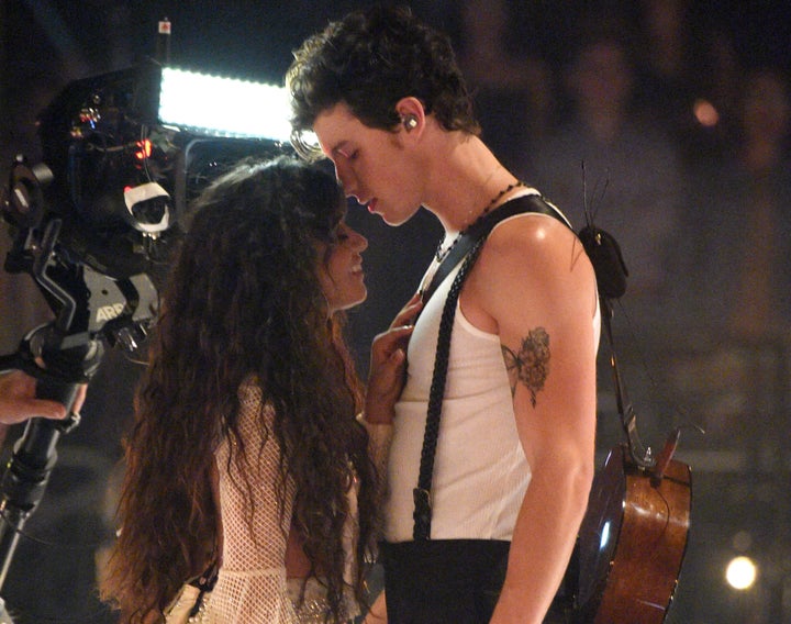 Camila Cabello and Shawn Mendes perform onstage during the 2019 MTV Video Music Awards on Monday.