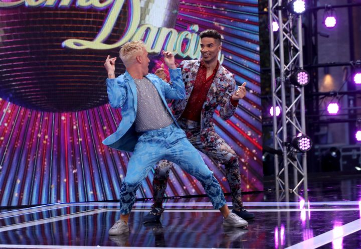 Jamie Laing and David James get their groove on