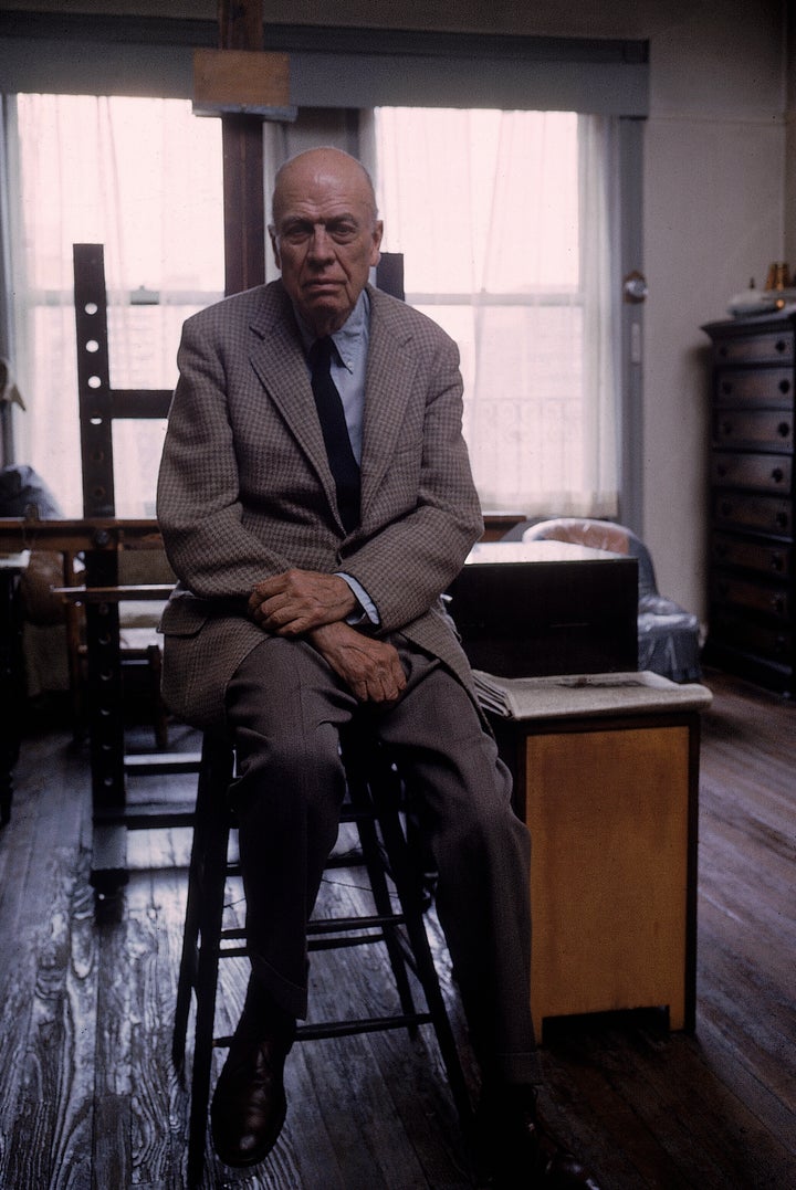 Portrait of painter Edward Hopper sitting on stool in his studio. (Photo by John Loengard/The LIFE Picture Collection via Getty Images)