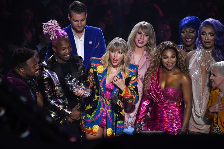 Taylor Swift wins Video of the Year at the MTV Video Music Awards 2019, held at the Prudential Centre in Newark, NJ. Photo credit should read: Doug Peters/EMPICS