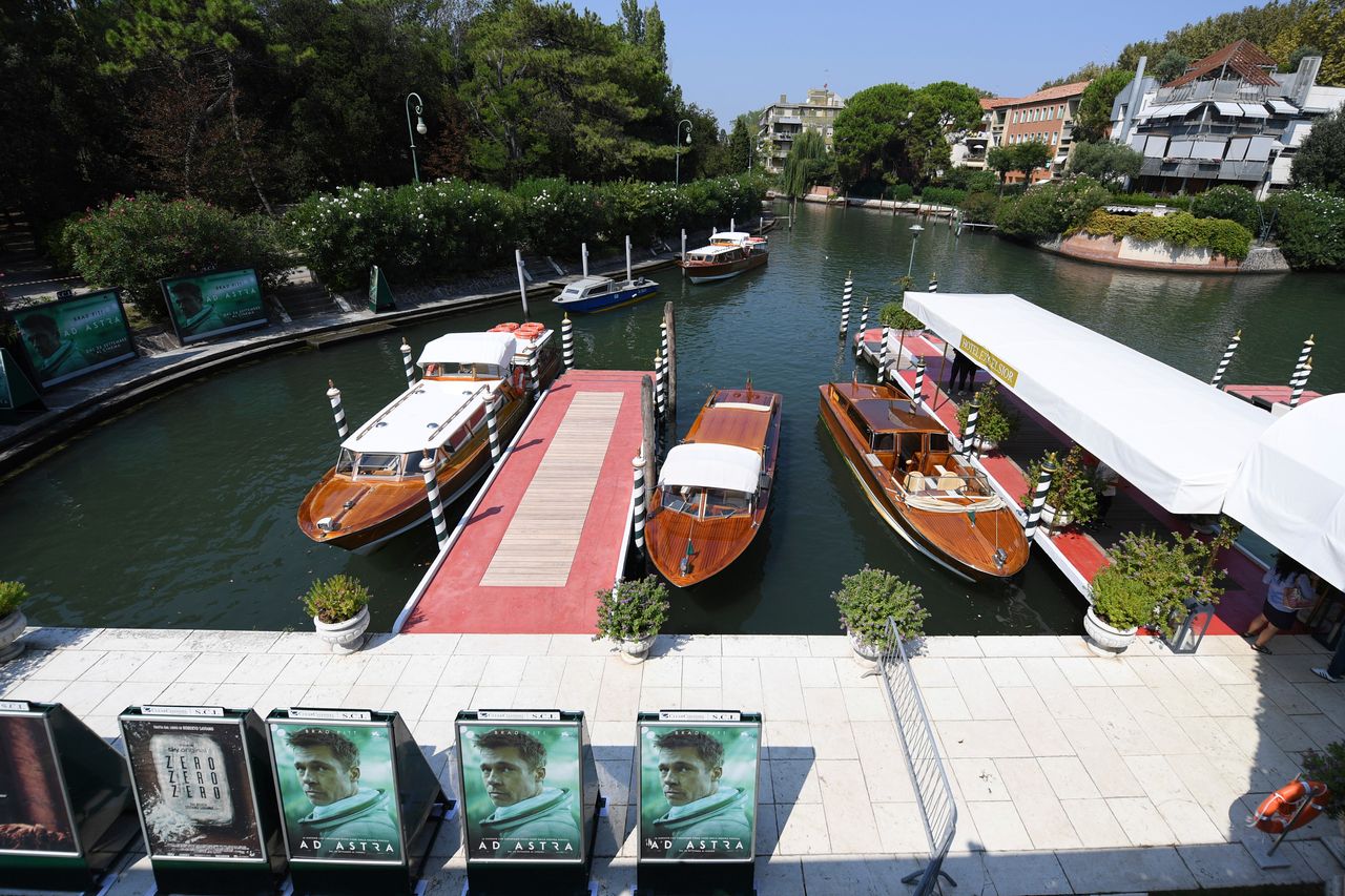 View of the Excelsior hotel dock at the 76th edition of the Venice Film Festival in Venice, Italy, Tuesday, Aug. 27, 2019. The film festival runs from Aug. 28 until Sep. 7, 2019 and international movie stars Brad Pitt, Meryl Streep and many others will be in attendance. (Photo by Arthur Mola/Invision/AP)