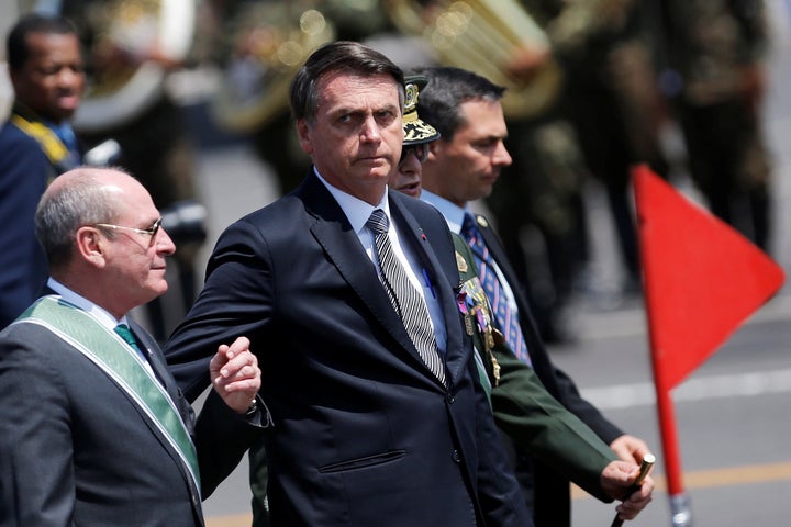 Brazil's President Jair Bolsonaro looks on during a Soldier's Day ceremony, in Brasilia, Brazil August 23, 2019. REUTERS/Adriano Machado