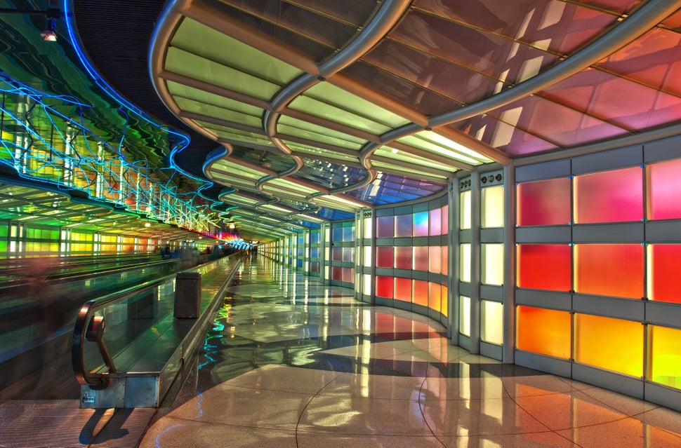 Passenger tunnel between two terminals under the air field at Chicago O'Hare Airport