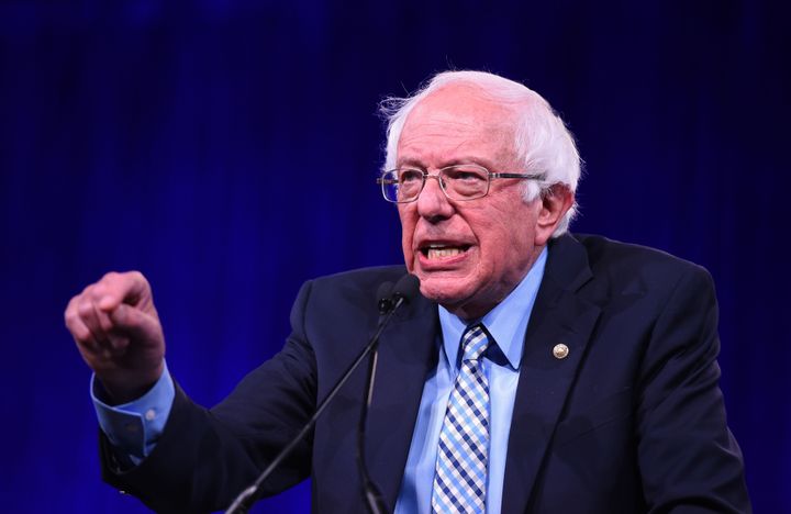 2020 US Democratic Presidential hopeful US Senator for Vermont Bernie Sanders speaks on-stage during the Democratic National Committee's summer meeting in San Francisco, California on August 23, 2019. (Photo by JOSH EDELSON / AFP) (Photo credit should read JOSH EDELSON/AFP/Getty Images)