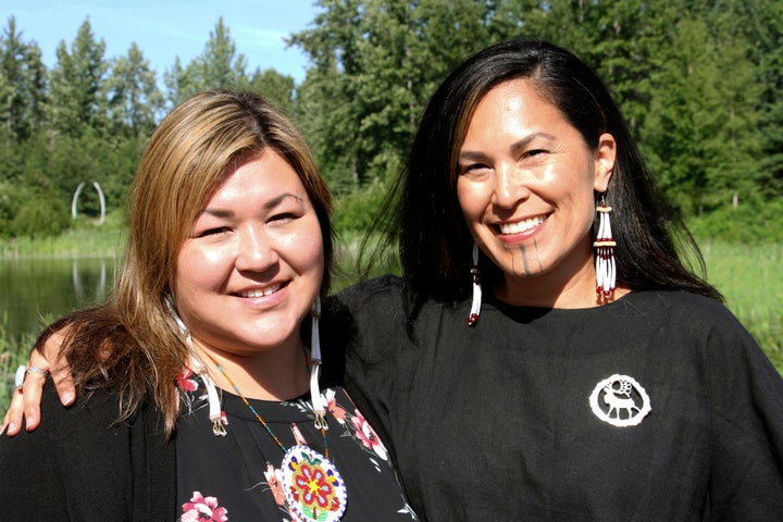 In this June 19, 2019, photo, Rochelle Adams, left, an Alaska Native cultural advisor, and Princess Johnson, the creative producer for the series "Molly of Denali" appear at the Alaska Native Heritage Center in Anchorage, Alaska.