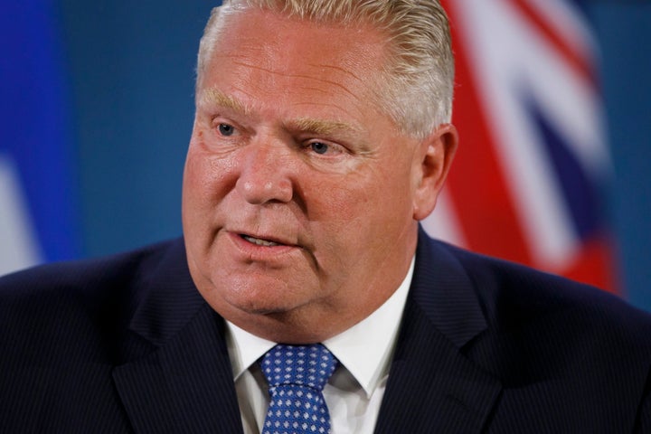Ontario Premier Doug Ford speaks at a press conference in Toronto on Aug. 23, 2019.
