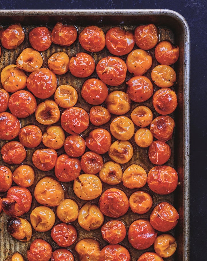 Roasted sheet pan cherry tomatoes from Adeena Sussman's new cookbook "Sababa."