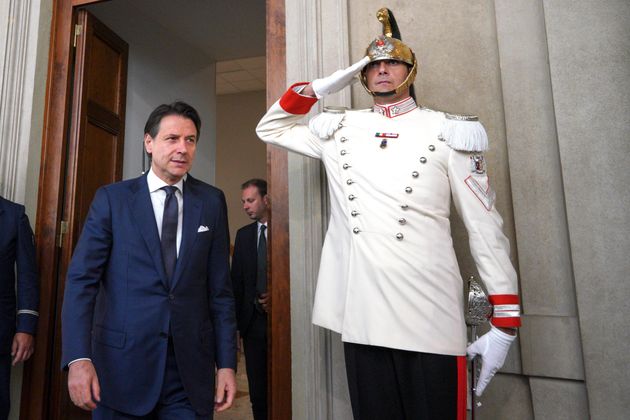 Designate premier Giuseppe Conte arrives to deliver his speech after a meeting with President Sergio Mattarella at Rome's Quirinale presidential palace, Thursday, Aug. 29, 2019. Italy's president has given the recently resigned premier, Giuseppe Conte, a fresh mandate to see if he can cobble together a new government backed by the populist 5-Star Movement and center-left Democrats. (AP Photo/ Andrew Medichini)