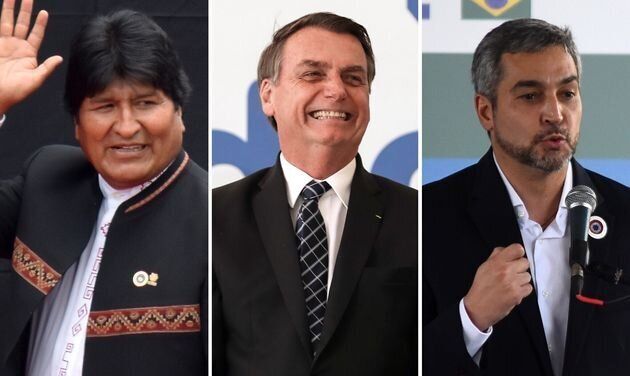 Evo Morales, Jair Bolsonaro y Mario Abdo.