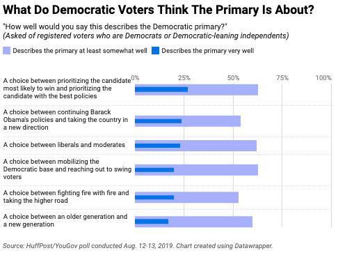In a new HuffPost/YouGov poll, fewer than a third of Democratic and Democratic-leaning voters described any of these choices as describing the primary election "very well."