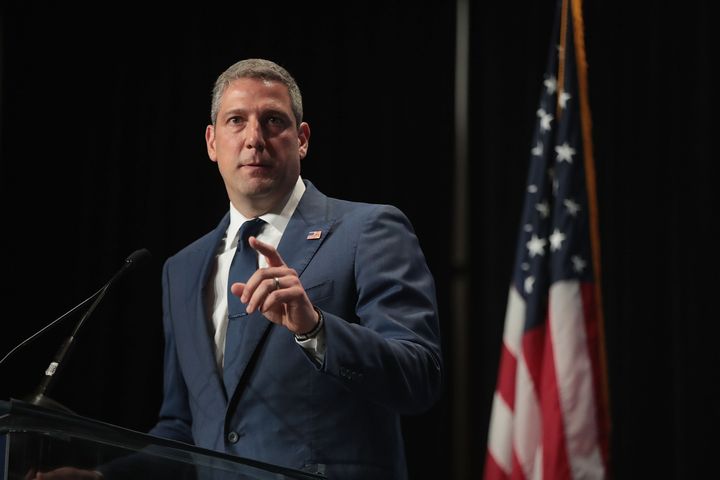 Congressman Tim Ryan speaks at the Iowa Democratic Party's Hall of Fame Dinner in June. Ryan has dropped out of the presidential race.