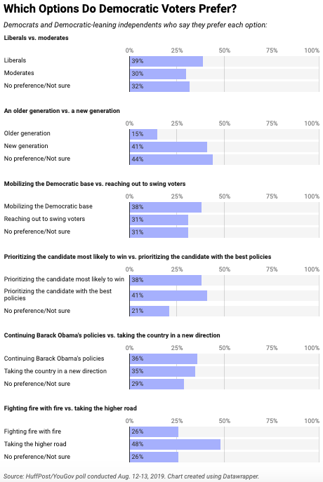 In this poll, Democratic and Democratic-leaning voters favor a "new generation" over an older one -- a finding that's not necessarily reflected in their current choice of candidates in horserace polls.