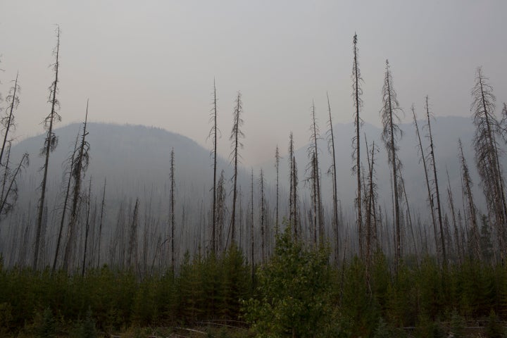 Smoke from wildfires fills the air in British Columbia's Kootenay National Park on Aug. 25, 2018. The conditions are ripe for a spike in fires this fall, Accuweather says.