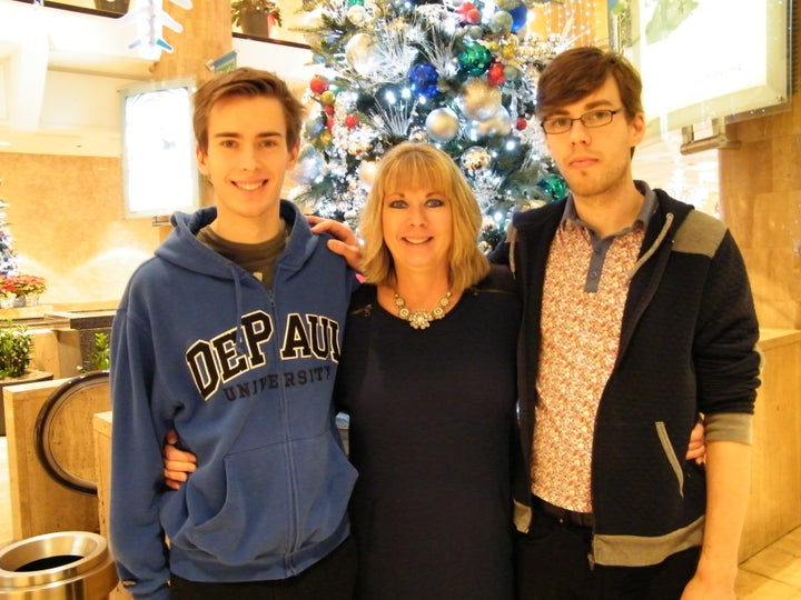 Andrew (left), Pam (mom; middle), and Matt (right) in 2014.