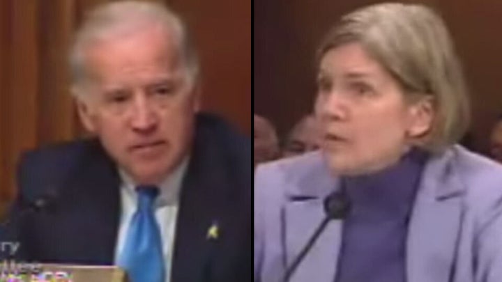 The ad video shows edited footage of then-Sen. Joe Biden discussing bankruptcy reform with then-Harvard Professor Elizabeth Warren during a Senate Judiciary Committee hearing in 2005.