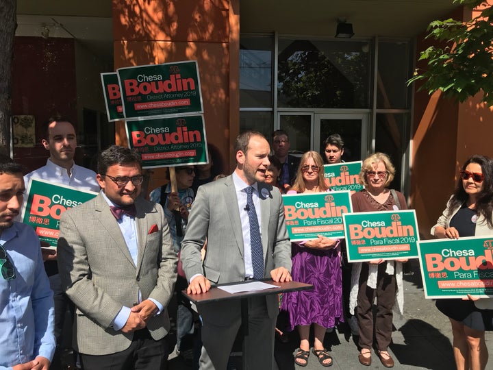 Chesa Boudin at a campaign rally in 2019.