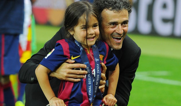 Barcelona Coach Luis Enrique and his daughter Xana Martinez celebrate winning the UEFA Champions League Final between Barcelona and Juventus at the Olympic Stadium in Berlin, Germany. Photo: Visionhaus/Ben Radford (Photo by Ben Radford/Corbis via Getty Images)