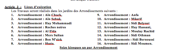Extrait de l'appel d'offre publié par la ville de Casablanca.