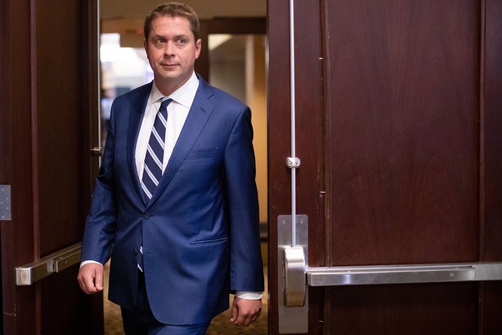 Federal Conservative Leader Andrew Scheer arrives for a news conference in Toronto, on Aug. 29, 2019.