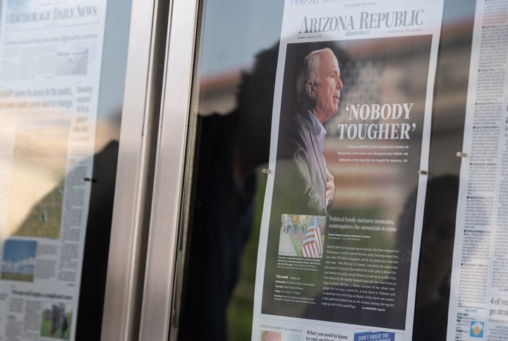 A copy of the Arizona Republic following the death of John McCain.