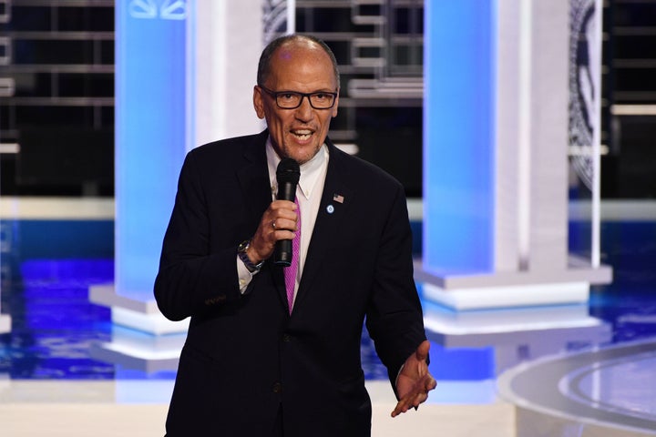 Chair of the Democratic National Committee, Tom Perez, speaks ahead of the first Democratic primary debate of the 2020 presid