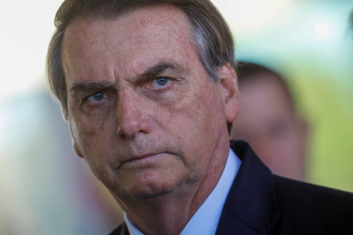 Brazil's President Jair Bolsonaro looks on during a news conference in Brasilia, Brazil, on August 28.