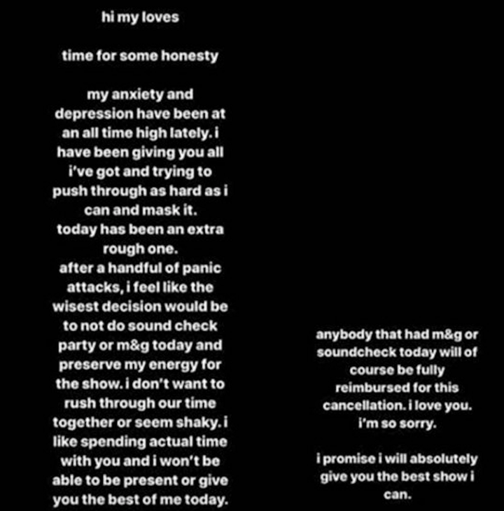 An excerpt of Ariana's statement