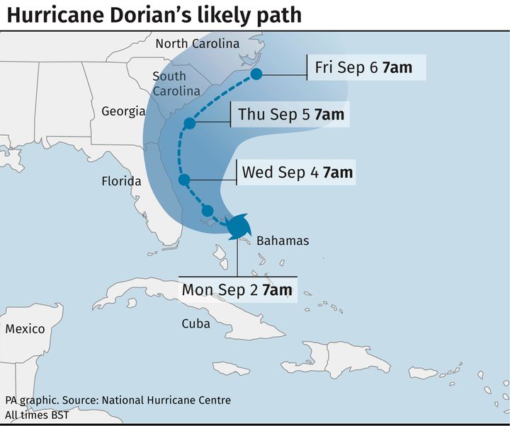 Hurricane Dorian’s likely path.