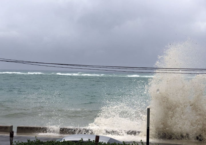 Ocean waves are seen during the approach of Hurricane Dorian on Sunday in Nassau, Bahamas.