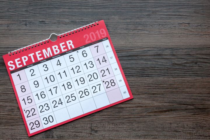 Calendar page showing the month of September 2019