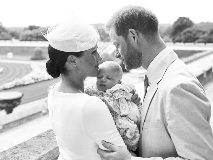 This official christening photograph shows the Duke and Duchess of Sussex with their son, Archie Harrison Mountbatten-Windsor, on July 6. 