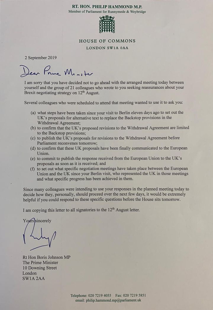 Philip Hammond's letter to Johnson