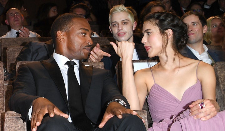 Anthony Mackie, Pete Davidson and Margaret Qualley attend the "Seberg" screening during the 76th Venice Film Festival at Sala