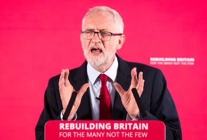 Labour leader Jeremy Corbyn making a keynote speech at The Landing in MediaCityUK in Salford where he is holding a shadow cabinet meeting. (Photo by Danny Lawson/PA Images via Getty Images)