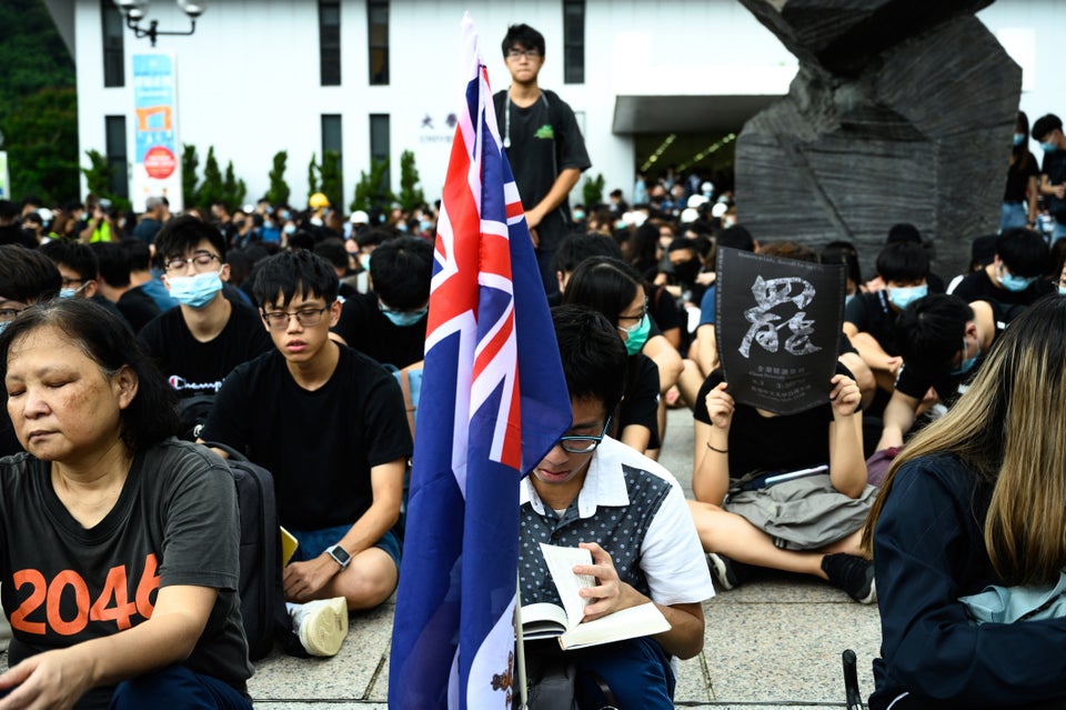 Students attend a school boycott rally at the Chinese University of Hong Kong on September 2, 2019, in...