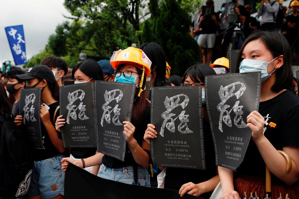 Students boycott their classes as they take part in a protest against the extradition bill at the Chinese...