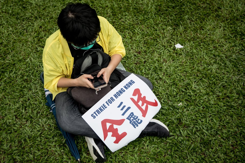 HONG KONG, CHINA - SEPTEMBER 02: A protester participates in a school boycott rally at Tamer Park in...