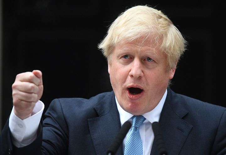 Prime Minister Boris Johnson speaking outside his official residence in London's Downing Street