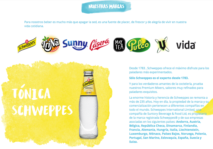 Página web de Schweppes Suntory