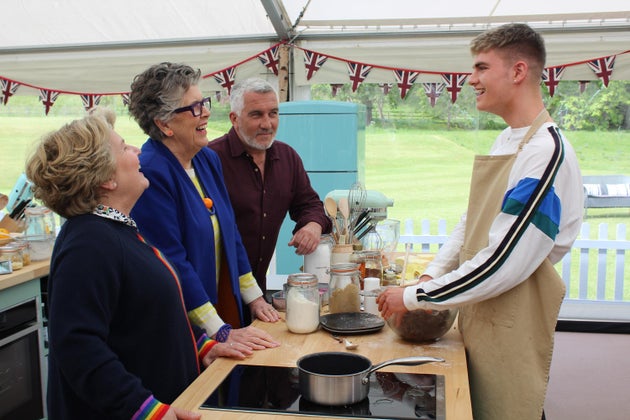 Sandi, Prue, Paul and Jamie in the Bake Off tent