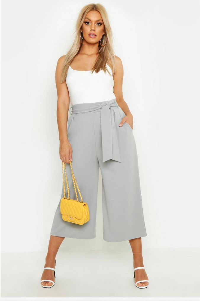 Plus Crepe Belted Culotte Pants