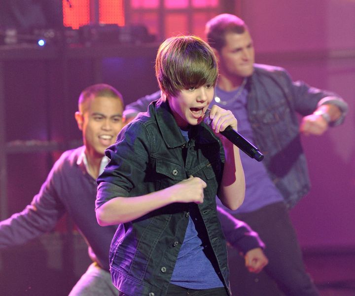 A 15-year-old Bieber performing in Las Vegas in 2010.