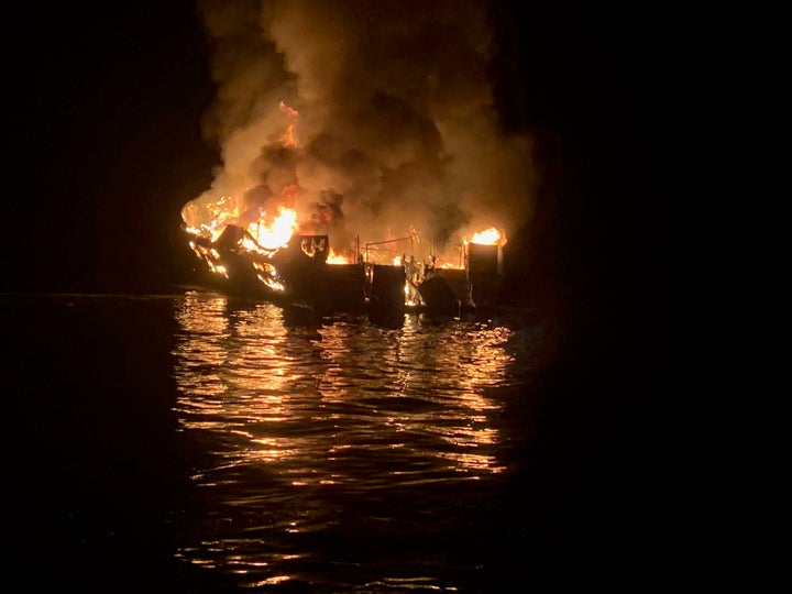 The 75-foot Conception, based in Santa Barbara Harbor, burns after catching fire early Sept. 2, 2019, while anchored off Sant