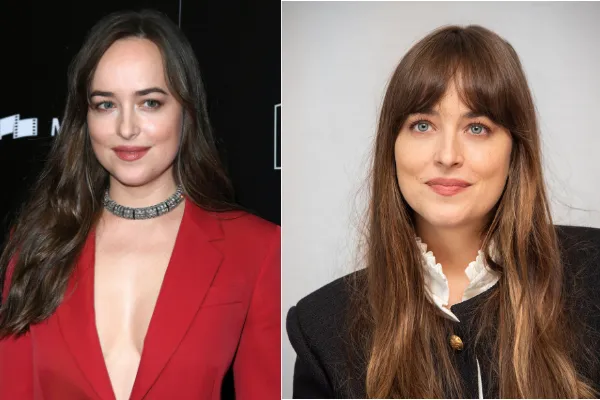 Actor Dakota Johnson's entire look changes with bangs.