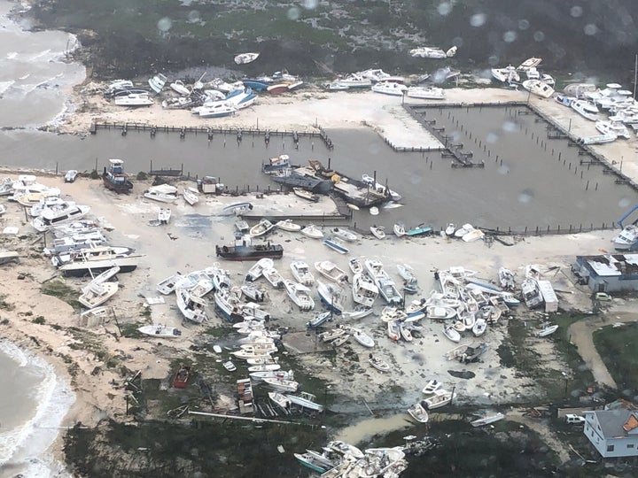 An aerial photo shows the aftermath of the Hurricane Dorian damage over an unspecified location in the Bahamas, in this September 2, 2019 photo. Picture taken September 2, 2019. Courtesy Coast Guard Air Station Clearwater/U.S. Coast Guard/Handout via REUTERS