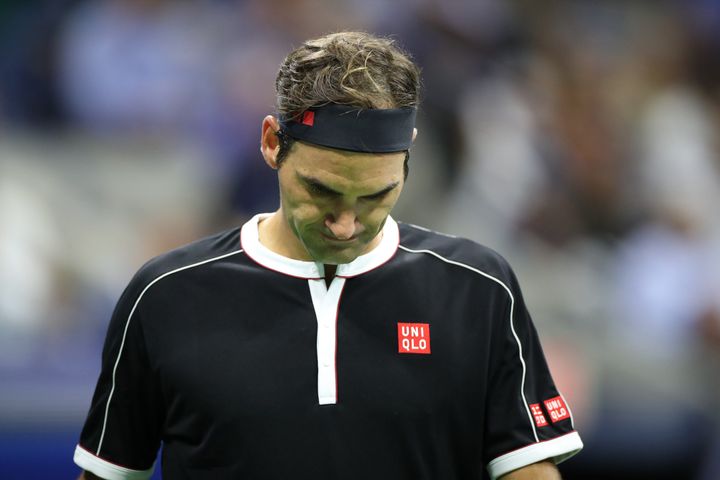 Roger Federer after his loss against Grigor Dimitrov in the Men's Singles Quarter-Finals match at Arthur Ashe Stadium during the 2019 US Open.