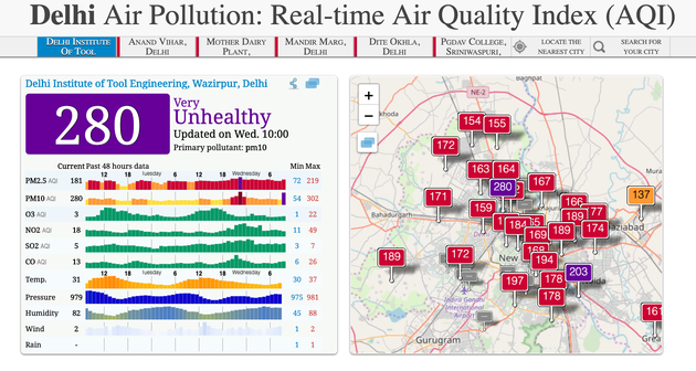 The air quality index for Delhi on Wednesday The air quality index for Delhi on Wednesday