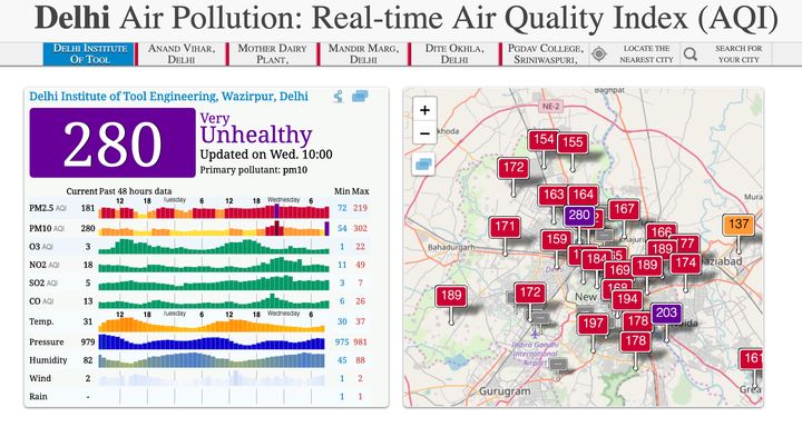 The air quality index for Delhi on Wednesday morning. 
