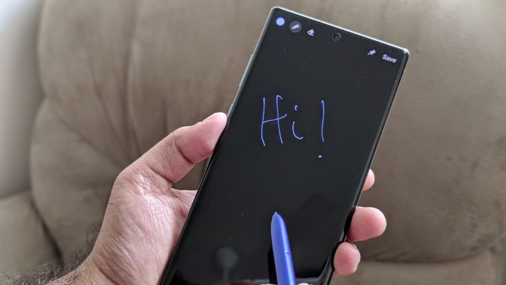 Samsung Galaxy Note 10+ S Pen in action.