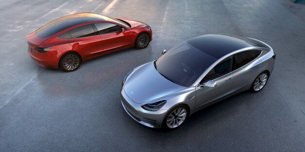 Tesla Motors' mass-market Model 3 electric cars are seen in this handout picture from Tesla Motors on...